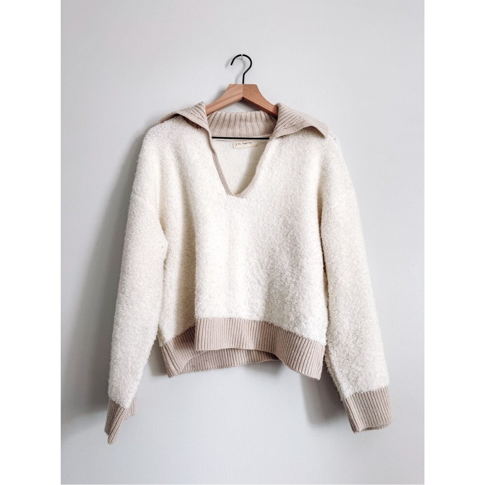 By Together Cream Boucle Hooded Sweater Top S